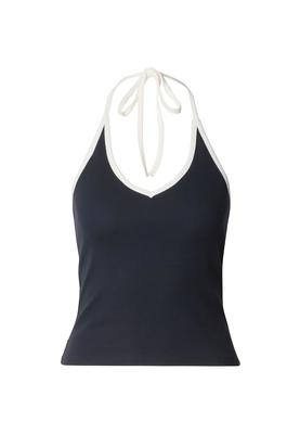 Ladies Contrast Piping Neckholder Top black L