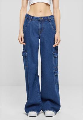 Ladies Mid Waist Cargo Denim Pants black charcoal washed 26