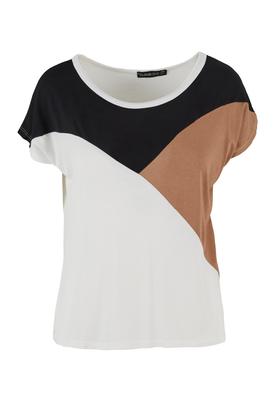 Cloud5ive Damen Viskose Colorblock T-Shirt camel brown/black L