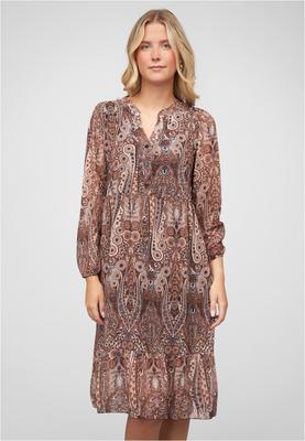 V-Neck Kleid mit Knopfleiste Paisley Print 2-lagig brown/beige L