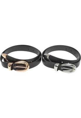 Chunky Buckle Loop Synthetic Leather Belt 2-Pack black/gold+black/silver L/XL