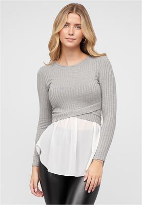 2in1 Shirt Sweater Pullover Strukturstoff grey/white L