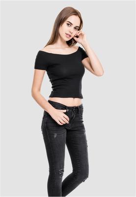 Ladies Off Shoulder Rib Tee black L