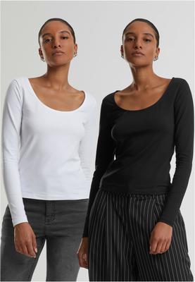 Ladies Wide Neck Longsleeve 2-Pack black+white 3XL