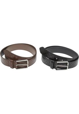 Woven Embossed Synthetic Leather Belt 2-Pack black/silver+brown/silver L/XL
