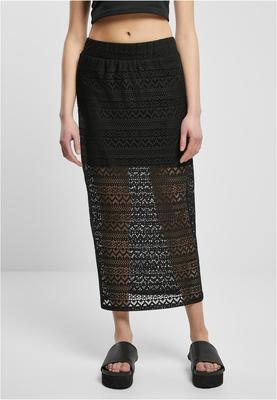 Ladies Stretch Crochet Lace Midi Skirt black 5XL