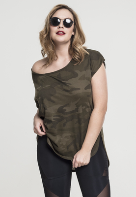 Ladies Camo Back Shaped Tee olive camo L