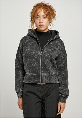 Ladies Short Oversized Towel Washed Zip Hoody black 3XL