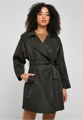 Ladies Crinkle Nylon Minimal Trench Coat black 3XL