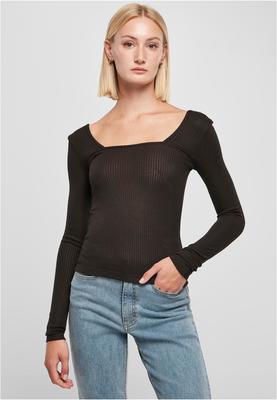Ladies Rib Squared Neckline Longsleeve black 5XL