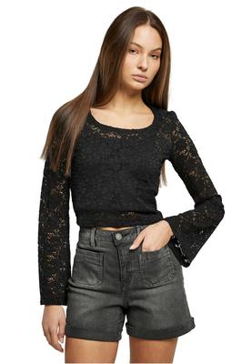 Ladies Cropped Lace Longsleeve black 3XL
