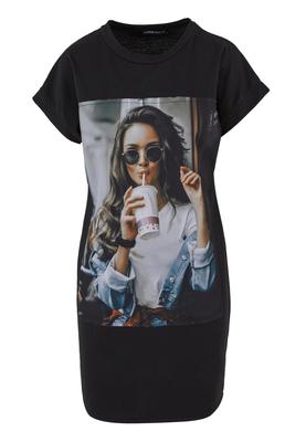 Cloud5ive Damen T-Shirt Kleid Woman Cup Print black L