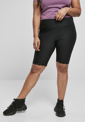 Ladies High Waist Rib Lace Hem Cycle Shorts black 3XL