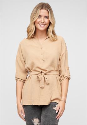 Turn-Up Kleid mit Bindedetail Tunika beige L