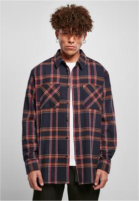 Heavy Long Oversized Checked Shirt navy/orange 3XL