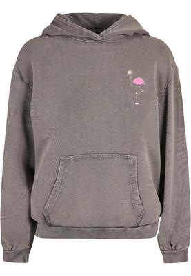Ladies Flamingo Acid Washed Oversized Hoodie asphalt 3XL