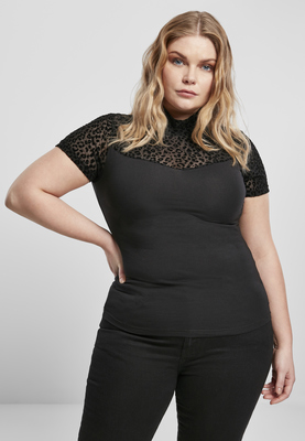 Ladies Flock Lace Turtleneck Tee black 3XL