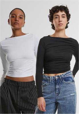 Ladies Ruffled Super Slim Longsleeve 2-Pack black+white 3XL