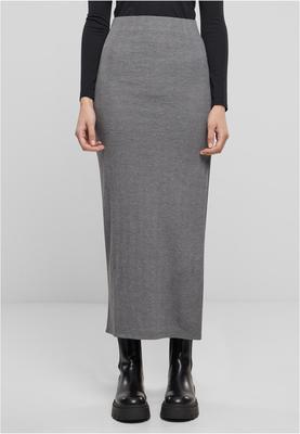 Ladies Rib High Slit Skirt black L