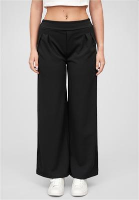 Cloud5ive Damen Stoffhose mit weitem Beinschnitt Gummibund mit Raffung black L