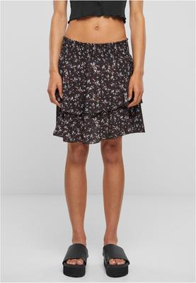 Cloud5ive Damen kurzer Volantrock mit breiten Bund Blumen Print black L