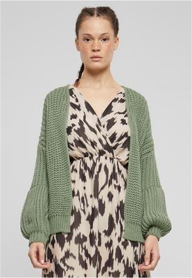 Cloud5ive Damen Grobstrick Cardigan mit Pufferärmeln beige L