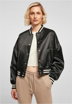 Ladies Short Oversized Satin College Jacket black XL