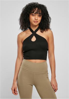 Ladies Rib Knit Crossed Neckholder Top lighttaupe L