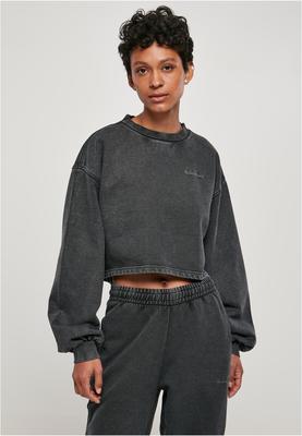 Ladies Cropped Small Embroidery Terry Crewneck black 3XL