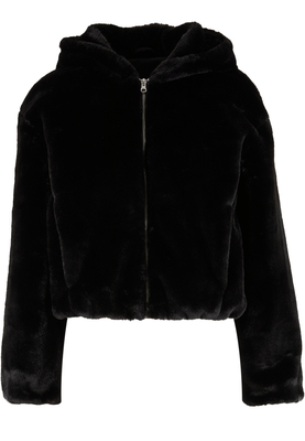 Ladies Full Zip Faux Fur Hoodie black L