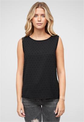 Top mit gepunktetem Stoff und Spitzenbesatz black L