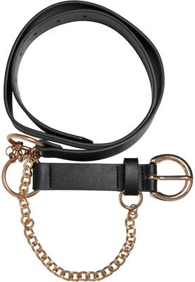 Synthetic Leather Belt With Chain black/gold S/M