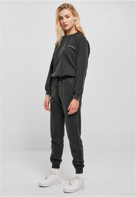 Ladies Small Embroidery Long Sleeve Terry Jumpsuit black 4XL
