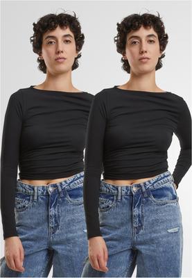 Ladies Ruffled Super Slim Longsleeve 2-Pack black+white 3XL