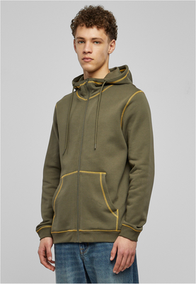 Organic Contrast Flatlock Stitched Zip Hoody olive/rustred L