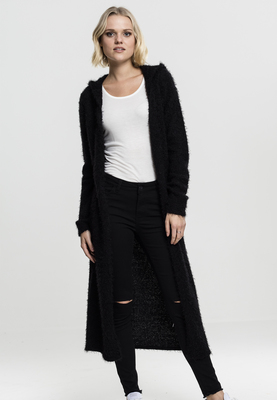 Ladies Hooded Feather Cardigan black L