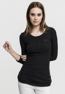 Ladies Long Rib Pocket Turnup Tee black L