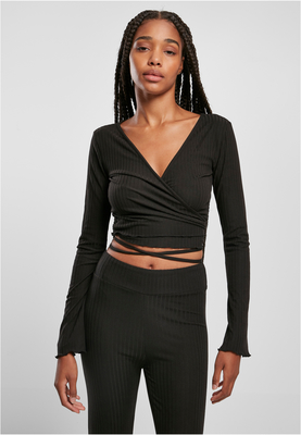 Ladies Cropped Rib Wrapped Longsleeve black 3XL