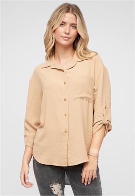 Oversized Turn-Up Bluse mit Knopfleiste beige L
