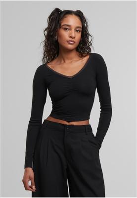 Ladies Short Lognsleeve Lace Shirt black 3XL