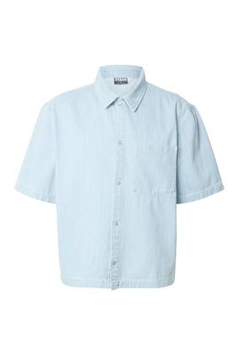 Pinstriped Casual Denim Overshirt new light blue washed 3XL