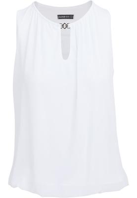 Cloud5ive Damen Chiffon Top mit Schlüsselloch-Kragen und Deko-Schnalle white L