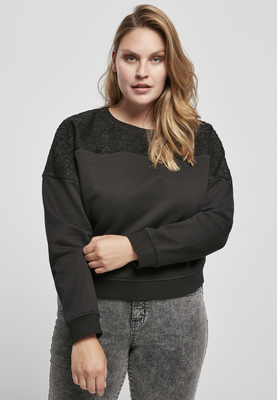 Ladies Short Oversized Lace Inset Crew black L