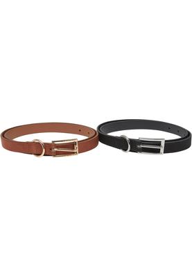 Slim Synthetic Velour Leather Belt 2-Pack black/silver+brown/gold L/XL