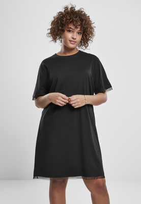 Ladies Boxy Lace Hem Tee Dress black S