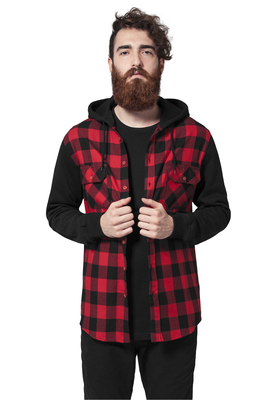 Hooded Checked Flanell Sweat Sleeve Shir blk/red/bl L