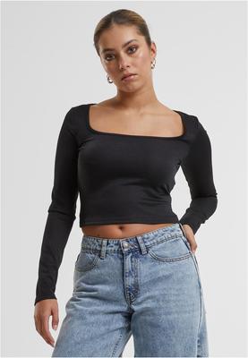 Ladies Glitter Square Neck Longsleeve black 3XL