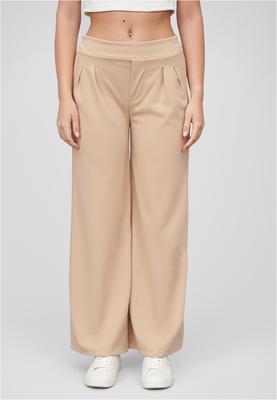 Cloud5ive Damen Stoffhose mit weitem Beinschnitt Gummibund mit Raffung beige L