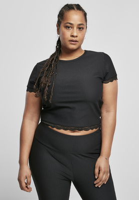 Ladies Cropped Lace Hem Tee black 3XL