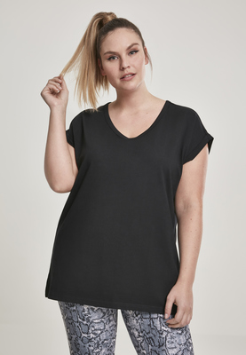 Ladies Round V-Neck Extended Shoulder Tee black 3XL